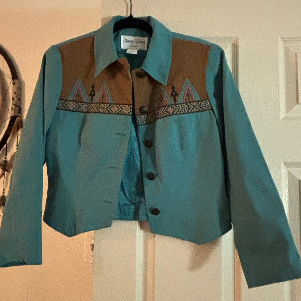 Sharon Young Teal and Brown Women's Blazer